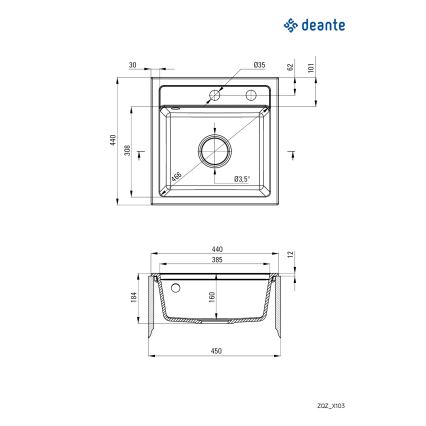 Deante ZQZ_T103 - ZORBA Kitchen Sink 44x44 cm granite/anthracite