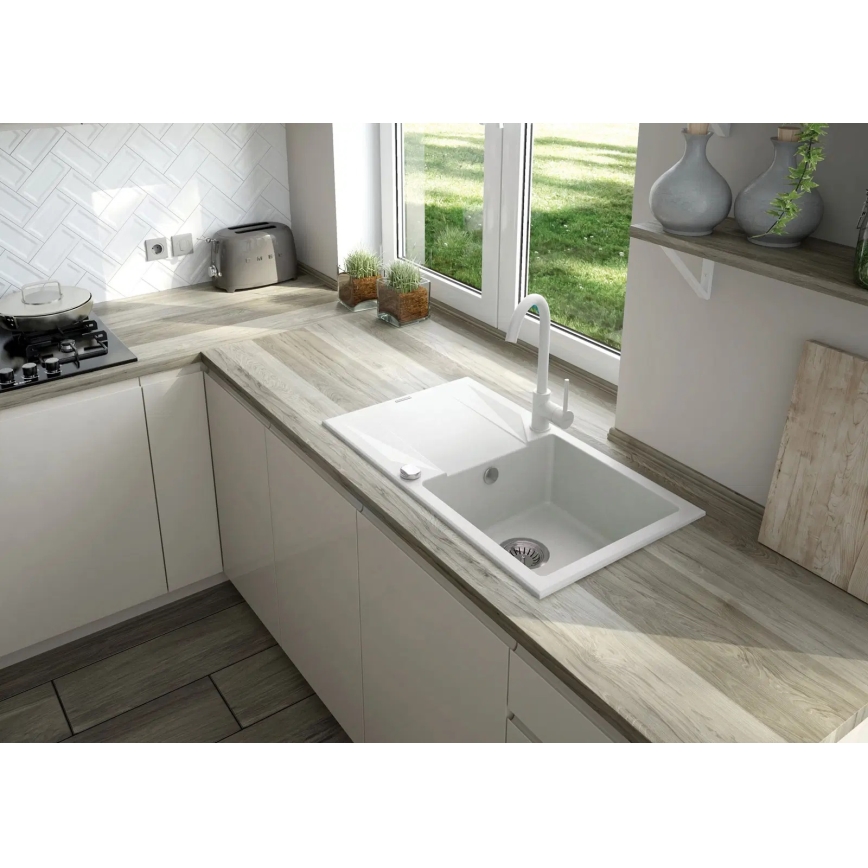 Deante ZQZVA113 - Kitchen sink ZORBA 76x44 cm + sink tap granite/alabaster