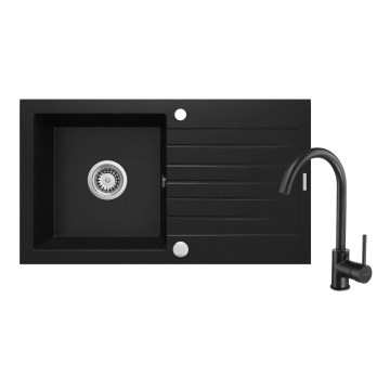 Deante ZQZVN113 - Kitchen sink ZORBA 76x44 cm + sink tap granite/black