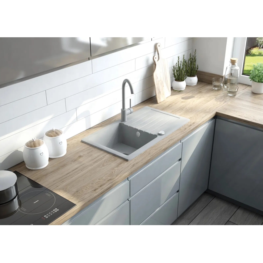 Deante ZQZVT113 - Kitchen sink ZORBA 76x44 cm + sink tap granite/metallic anthracite