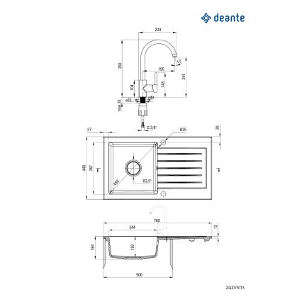 Deante ZQZVT113 - Kitchen sink ZORBA 76x44 cm + sink tap granite/metallic anthracite