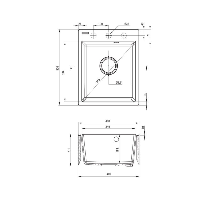 Deante ZRC_2103 - CORIO Kitchen Sink 50 x 40 cm, Granite/Graphite