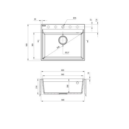 Deante ZRC_210A - CORIO Kitchen Sink 50x60 cm Granite/Graphite