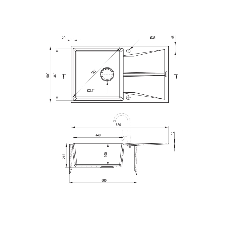 Deante ZRC_211A - Kitchen sink CORIO 50x86 cm granite/graphite