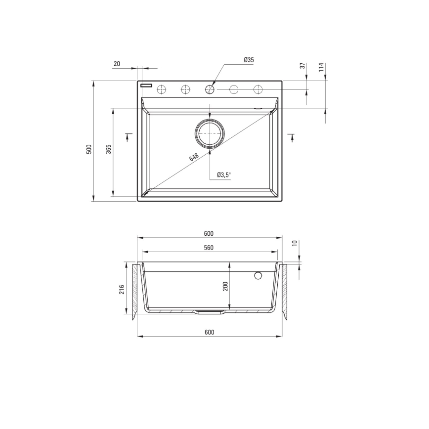 Deante ZRC_S10A - CORIO Kitchen Sink 50x60 cm granite/metallic grey