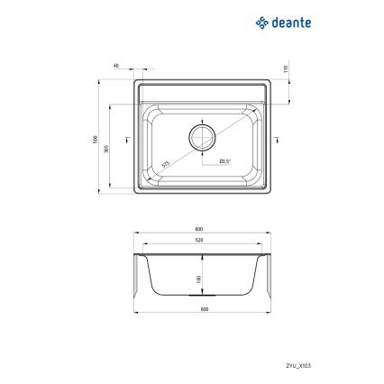 Deante ZYU_0103 - Kitchen sink SOUL 50x60 cm satin