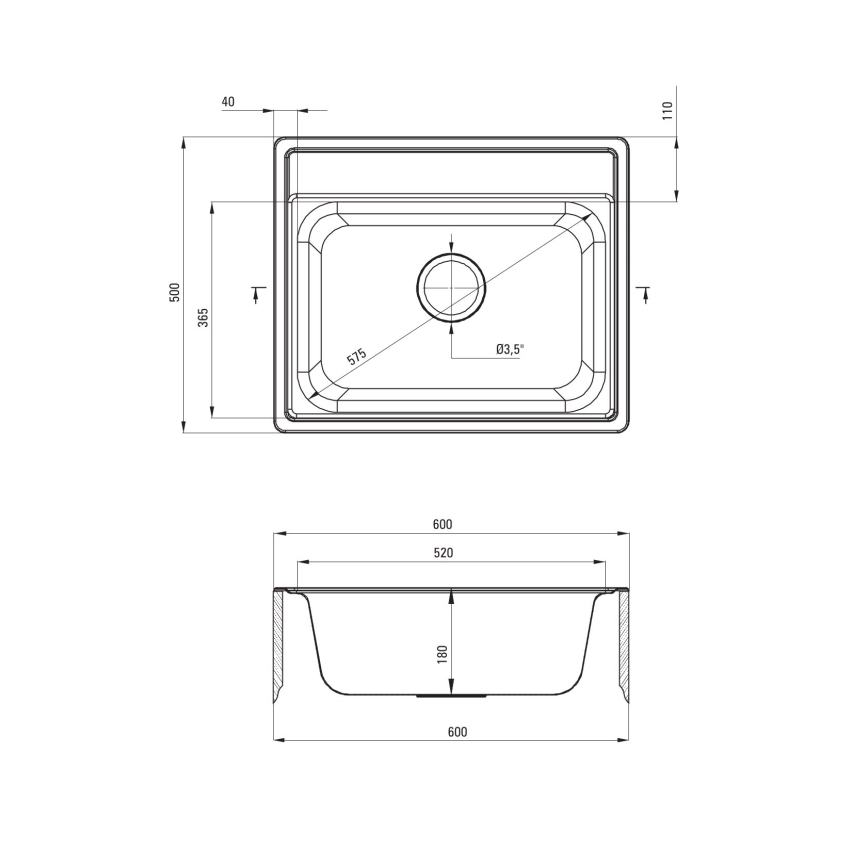 Deante ZYU_0103 - Kitchen sink SOUL 50x60 cm satin