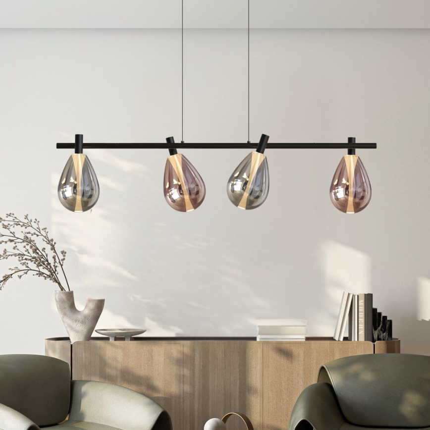 DENSO cable-suspended chandelier 4xG9/5W/230V black chrome/copper
