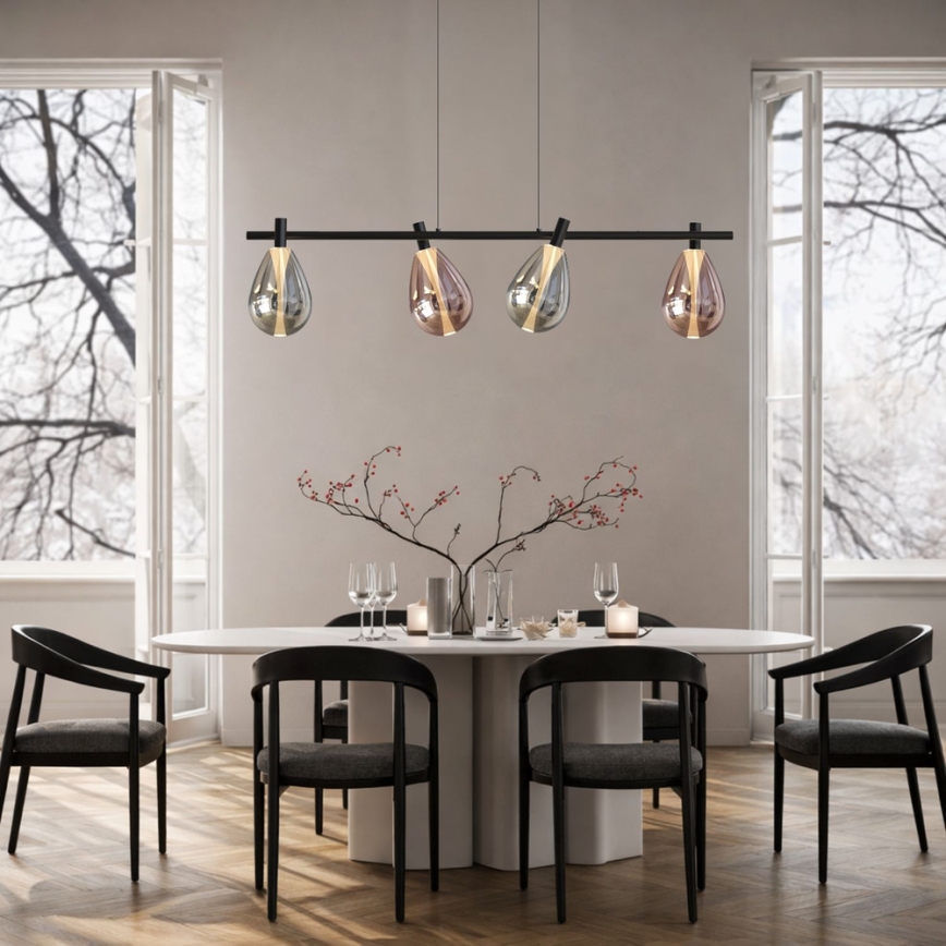 DENSO cable-suspended chandelier 4xG9/5W/230V black chrome/copper