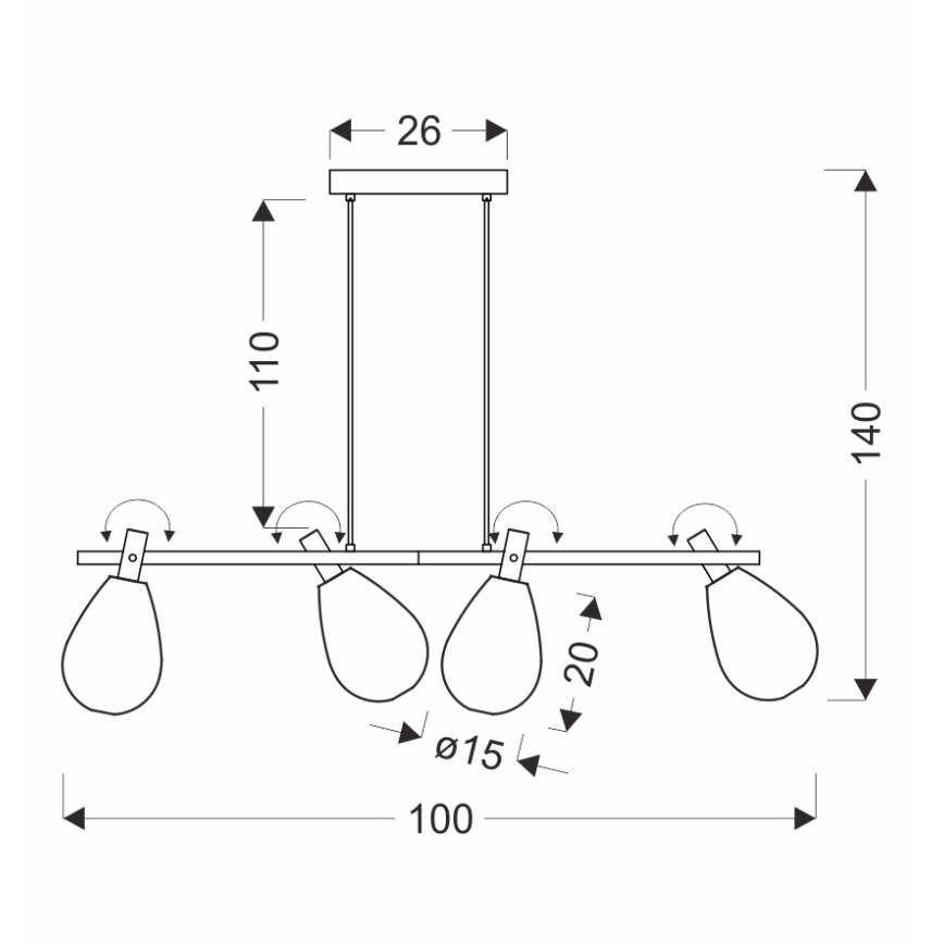 DENSO cable-suspended chandelier 4xG9/5W/230V black chrome/copper