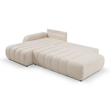 DESIO Left-facing L-shaped Corner Sofa Bed with Storage, Beige