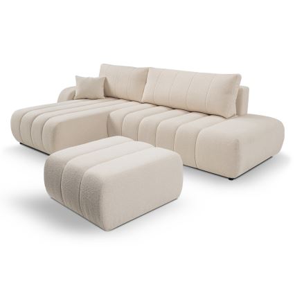 DESIO Left-facing L-shaped Corner Sofa Bed with Storage, Beige