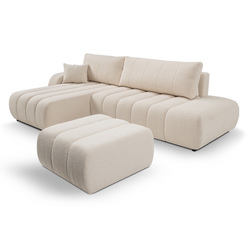 DESIO Left-facing L-shaped Corner Sofa Bed with Storage, Beige