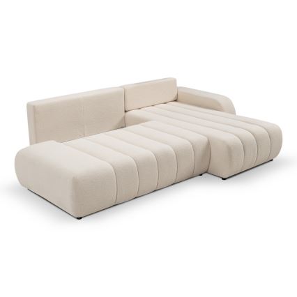 DESIO Right-hand L-shaped Corner Sofa Bed with Storage, Beige