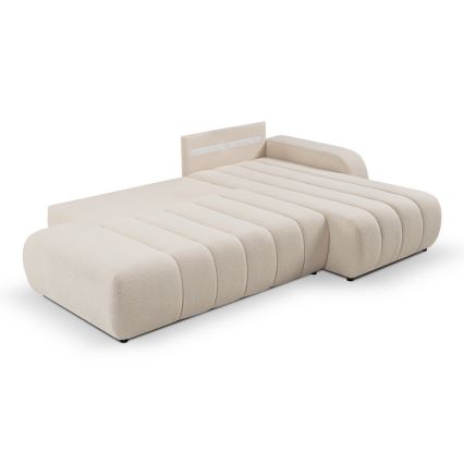 DESIO Right-hand L-shaped Corner Sofa Bed with Storage, Beige