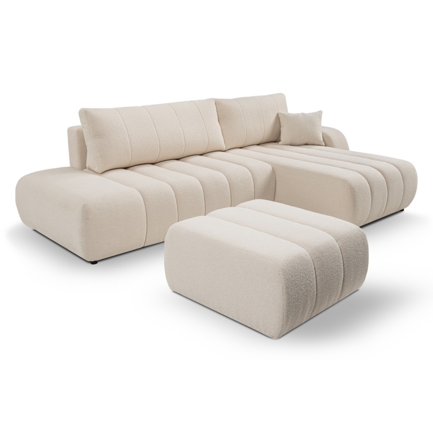 DESIO Right-hand L-shaped Corner Sofa Bed with Storage, Beige