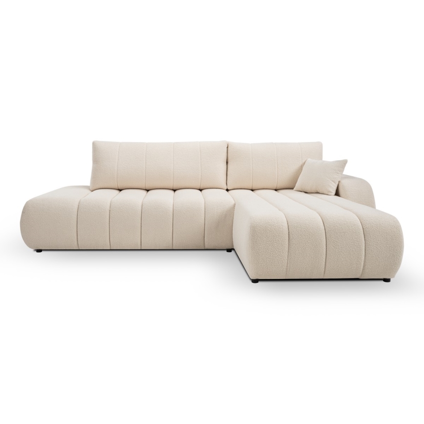 DESIO Right-hand L-shaped Corner Sofa Bed with Storage, Beige