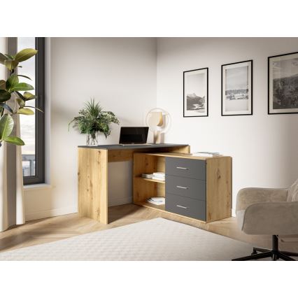 Desk with drawers and reversible corner L/R JULES Artisan Oak/Anthracite