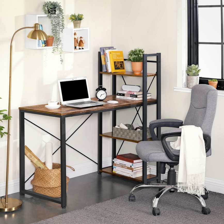 Desk with shelves SOLEA brown/black