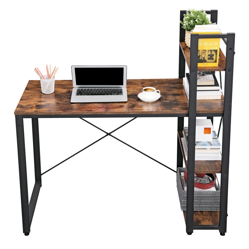 Desk with shelves SOLEA brown/black