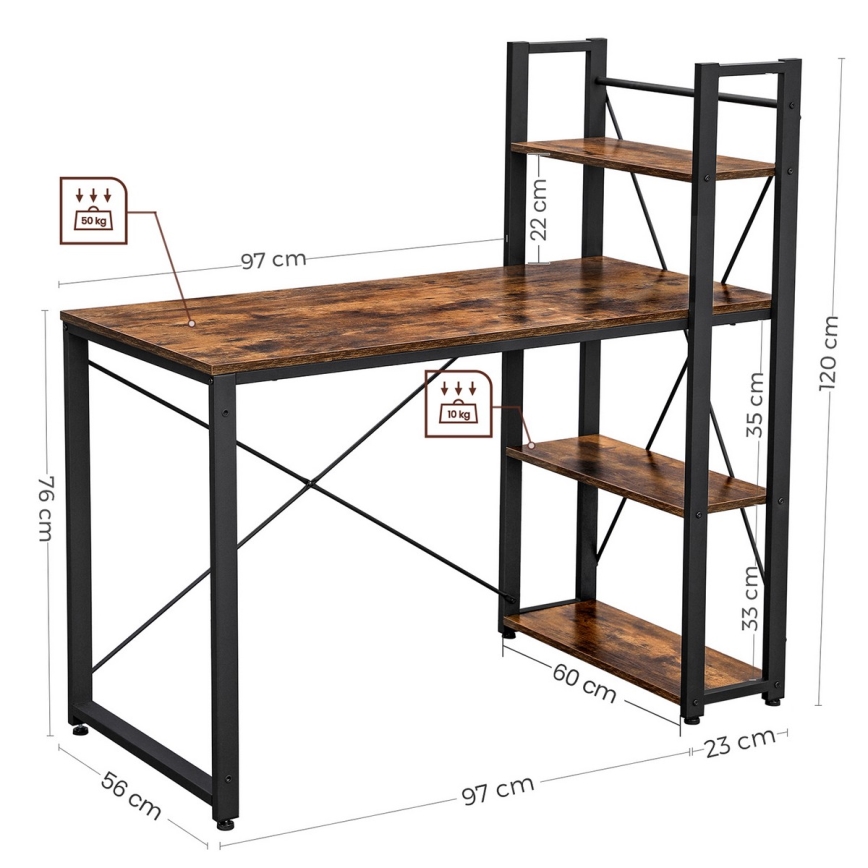 Desk with shelves SOLEA brown/black