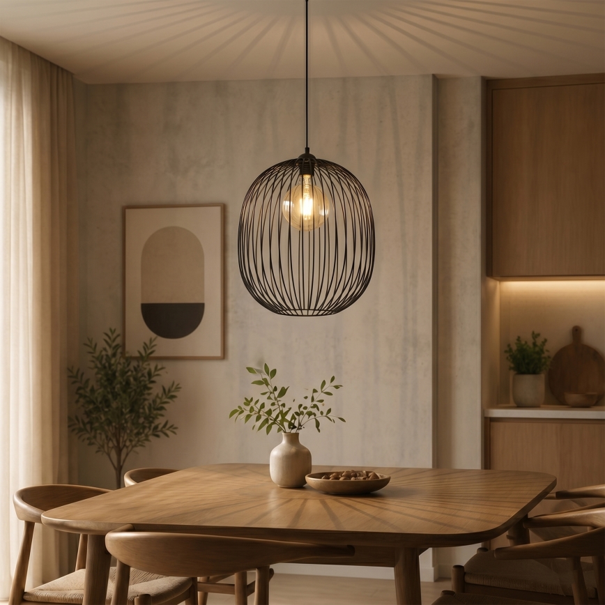 DESTELLO cable-suspended pendant light, 1xE27/15W/230V, Ø32 cm, black