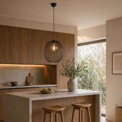 DESTELLO cable-suspended pendant light, 1xE27/15W/230V, Ø32 cm, black