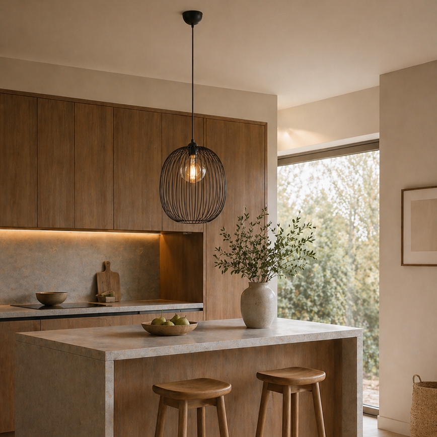 DESTELLO cable-suspended pendant light, 1xE27/15W/230V, Ø32 cm, black