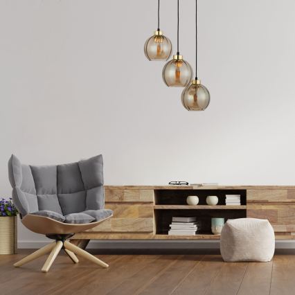 DEVI cable-hung pendant light 3xE27/15W/230V black/smoked beige