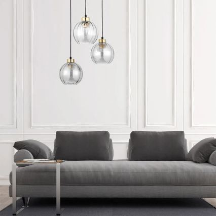 DEVI cable-suspended pendant light 3×E27/15W/230V black/clear