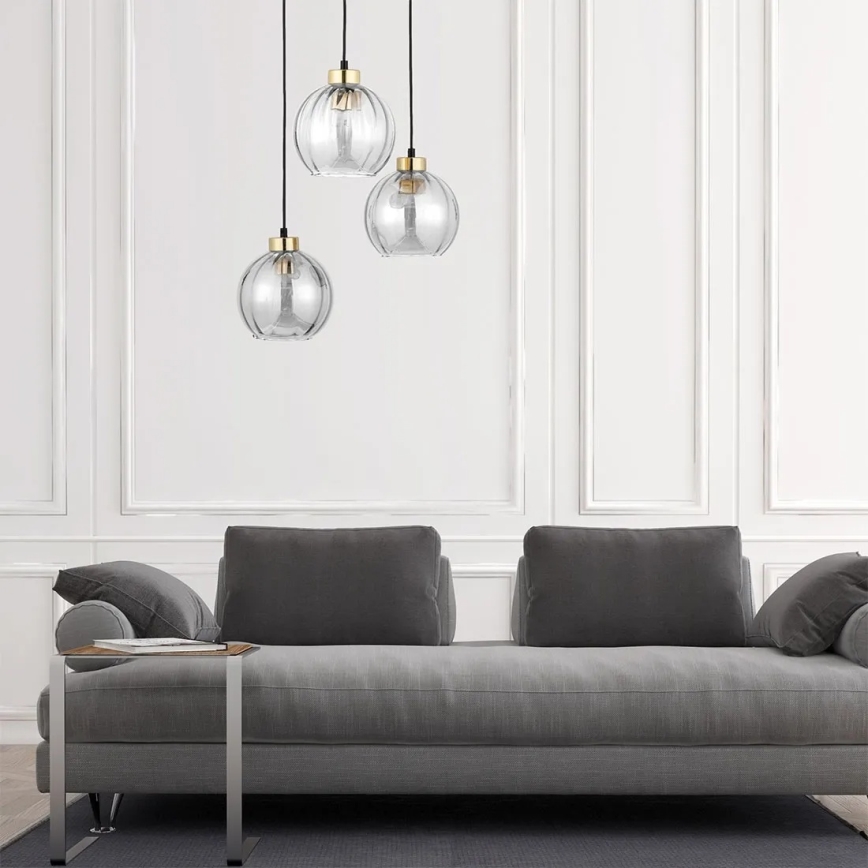 DEVI cable-suspended pendant light 3×E27/15W/230V black/clear