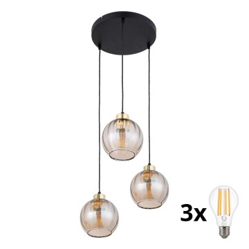 DEVI LED Cable Pendant 3xE27/15W/230V, Black/Smoked Beige