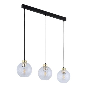DEVON Cable Pendant 3x E27/15W/230V, Black/Clear