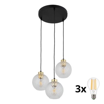 DEVON LED Pendant on Cable 3xE27/15W/230V Black/Clear