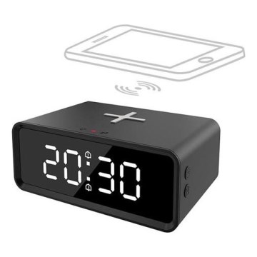 Digital Clock with Built-in Qi Wireless Charger, 230V/CR2032, Black