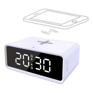 Digital Clock with Qi Wireless Charger, 230V/CR2032, White
