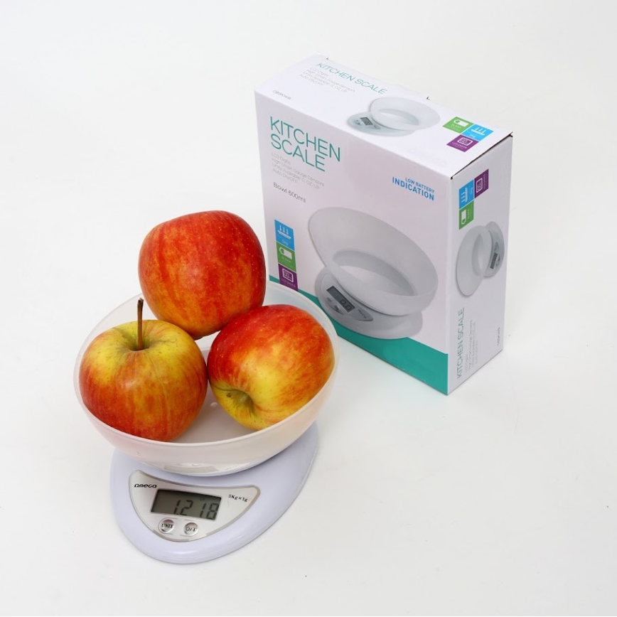 Digital kitchen scale with a bowl 1xCR2032 white
