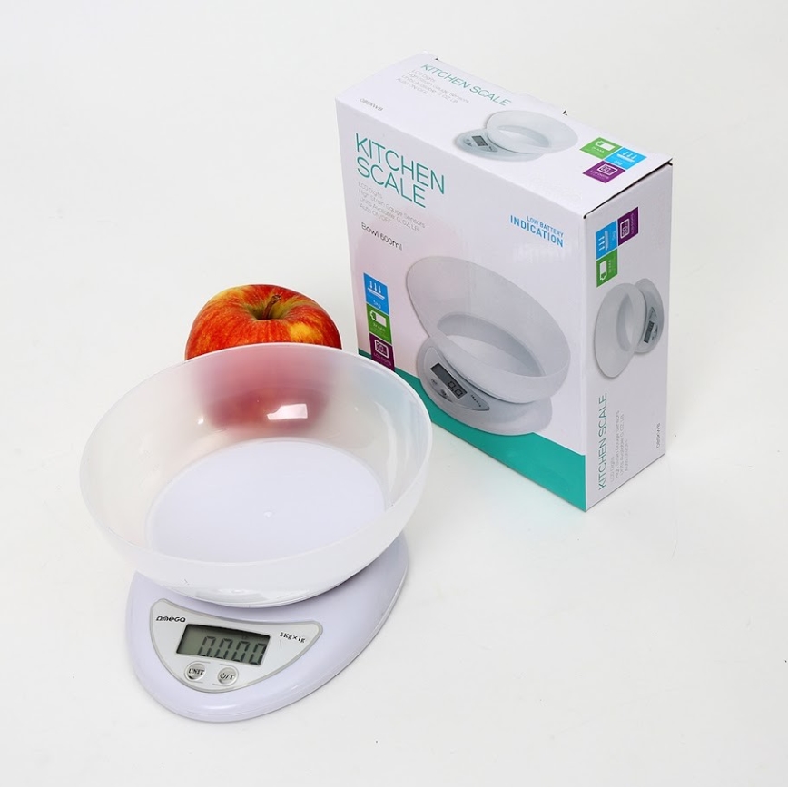 Digital kitchen scale with a bowl 1xCR2032 white