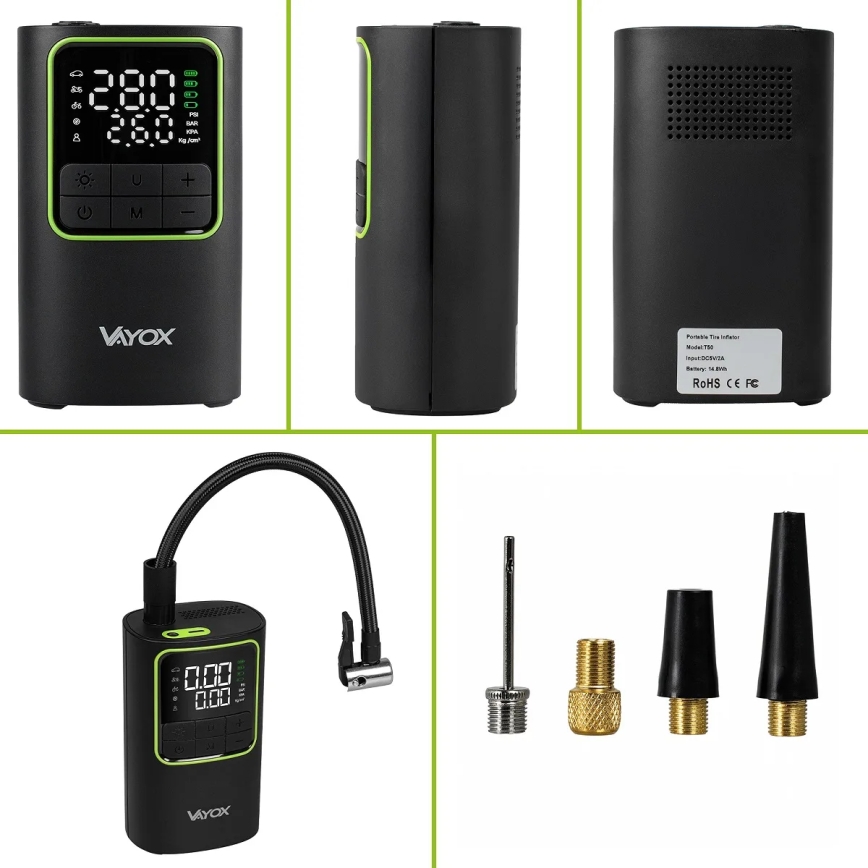 Digital Pocket Air Compressor 5V 4000 mAh, Black