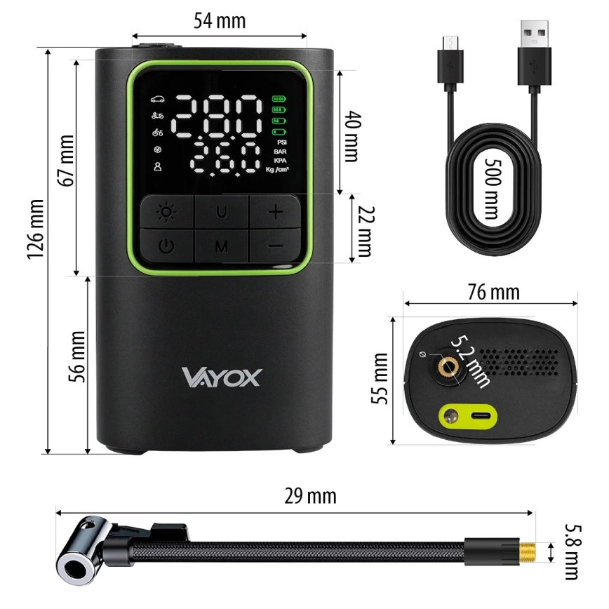 Digital Pocket Air Compressor 5V 4000 mAh, Black