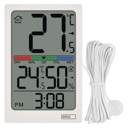 Digital Thermometer and Hygrometer — 2×AAA, White