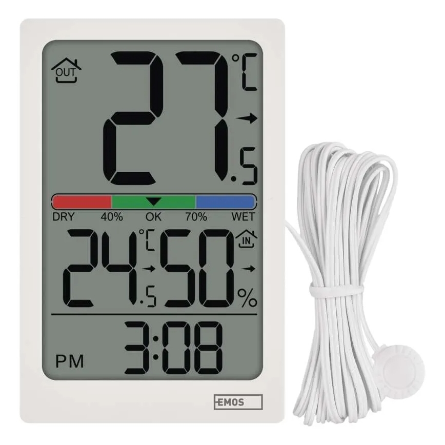 Digital Thermometer and Hygrometer — 2×AAA, White