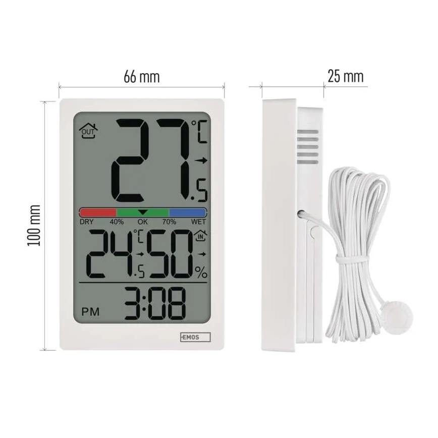 Digital Thermometer with Hygrometer, 2x AAA, White