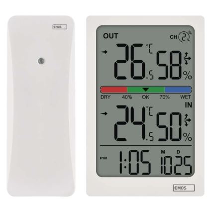 Digital Thermometer with Hygrometer, 2x AAA, White