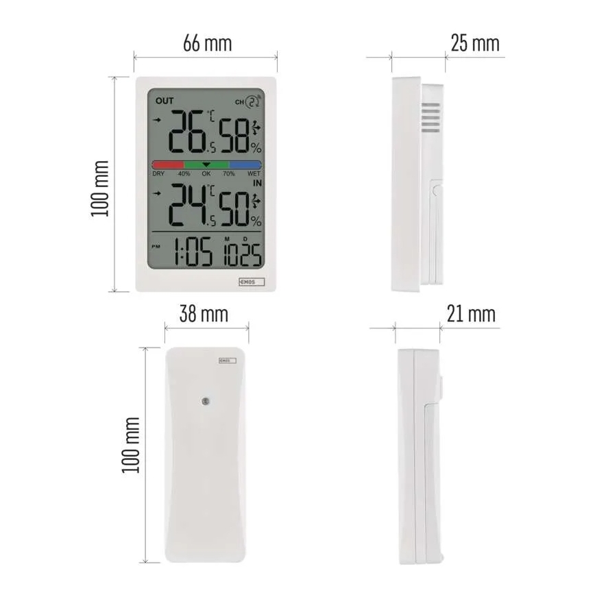 Digital Thermometer with Hygrometer, 2x AAA, White