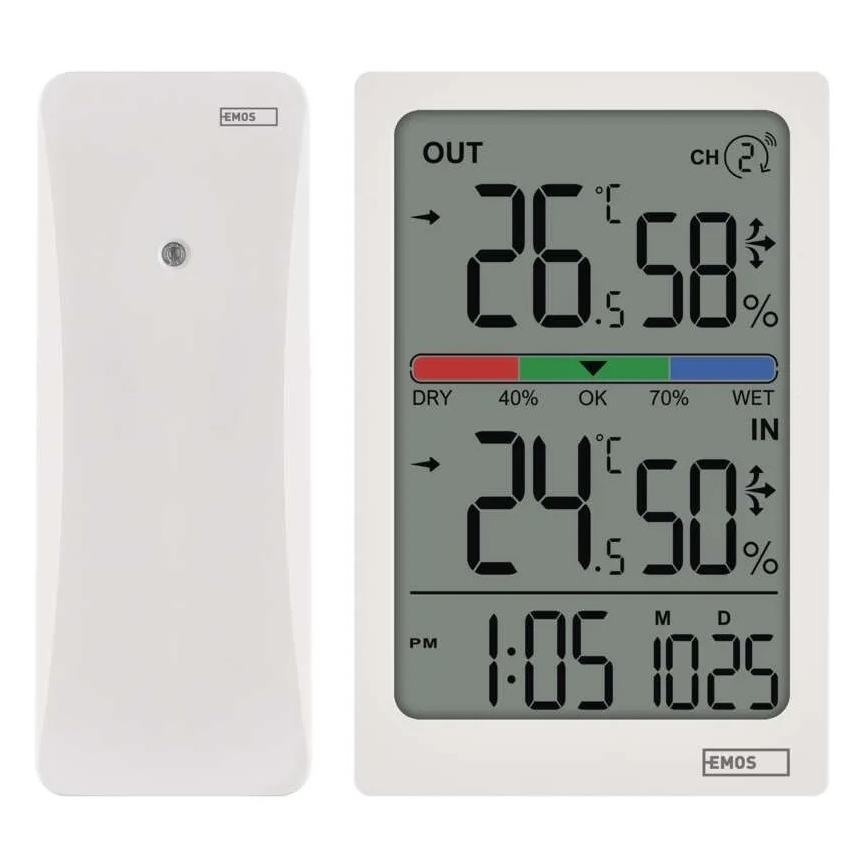 Digital Thermometer with Hygrometer — 2×AAA, White