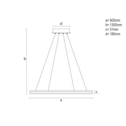 Dimmable LED pendant light suspended on cable, 55W/230V, 3000–6500K, Ø 60 cm + remote control