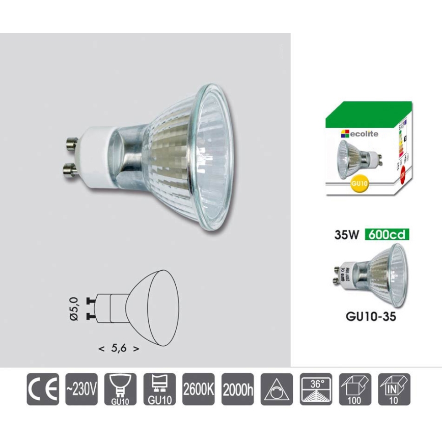 Dimmable heavy-duty bulb GU10/35W/230V 2600K - Ecolite