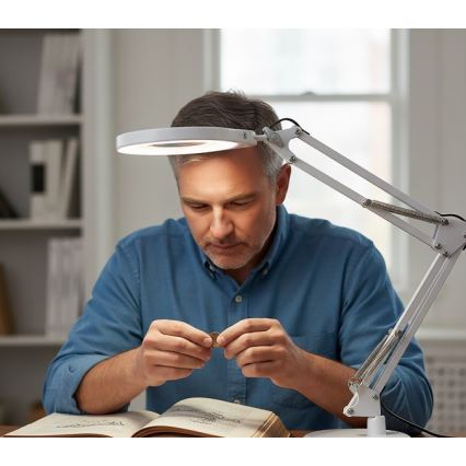 LED Dimmable desk lamp with magnifier 2-in-1 AURIQ LOUPE LED/10W/5V 3000/4000/6500K White