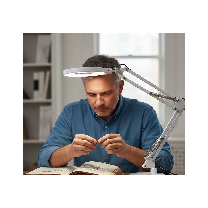 LED Dimmable desk lamp with magnifier 2-in-1 AURIQ LOUPE LED/10W/5V 3000/4000/6500K White